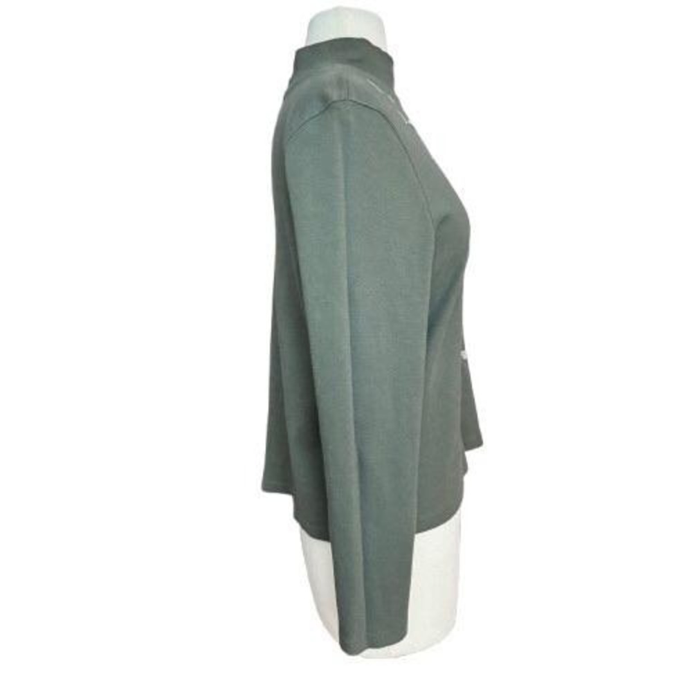 Petite Large Moss green long sleeve mock turtleneck embroidered leaves forest - Picture 4 of 8